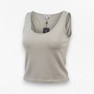 St John Y2K Beige Wool Knit Tank Top USA Made Scoop Neck Size XL NWT